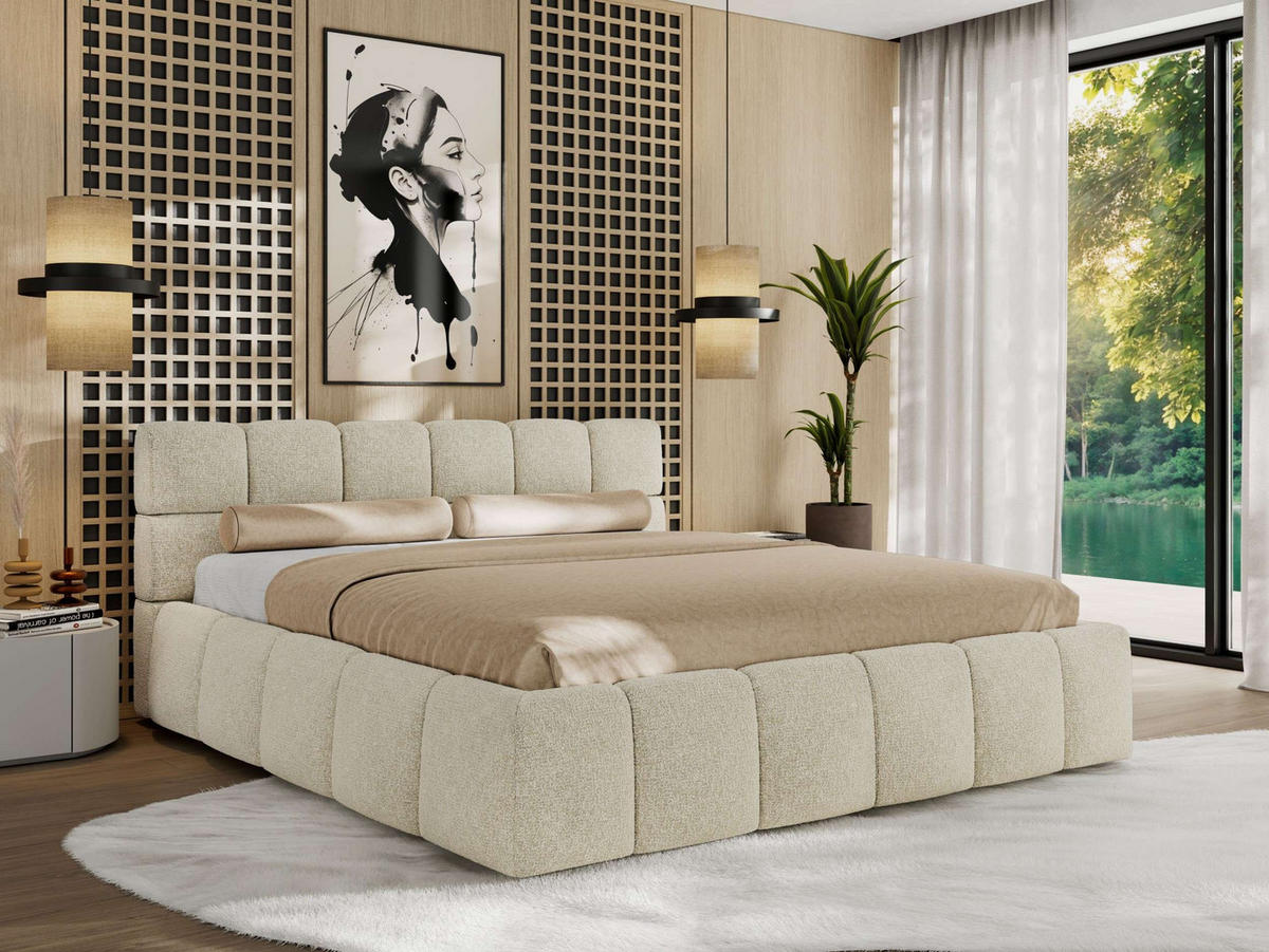 POLSTERBETT NIRA CLASSIC 200/200 - Creme Strukture - ohne Matratze - Creme, Textil (200/200cm) - MKS