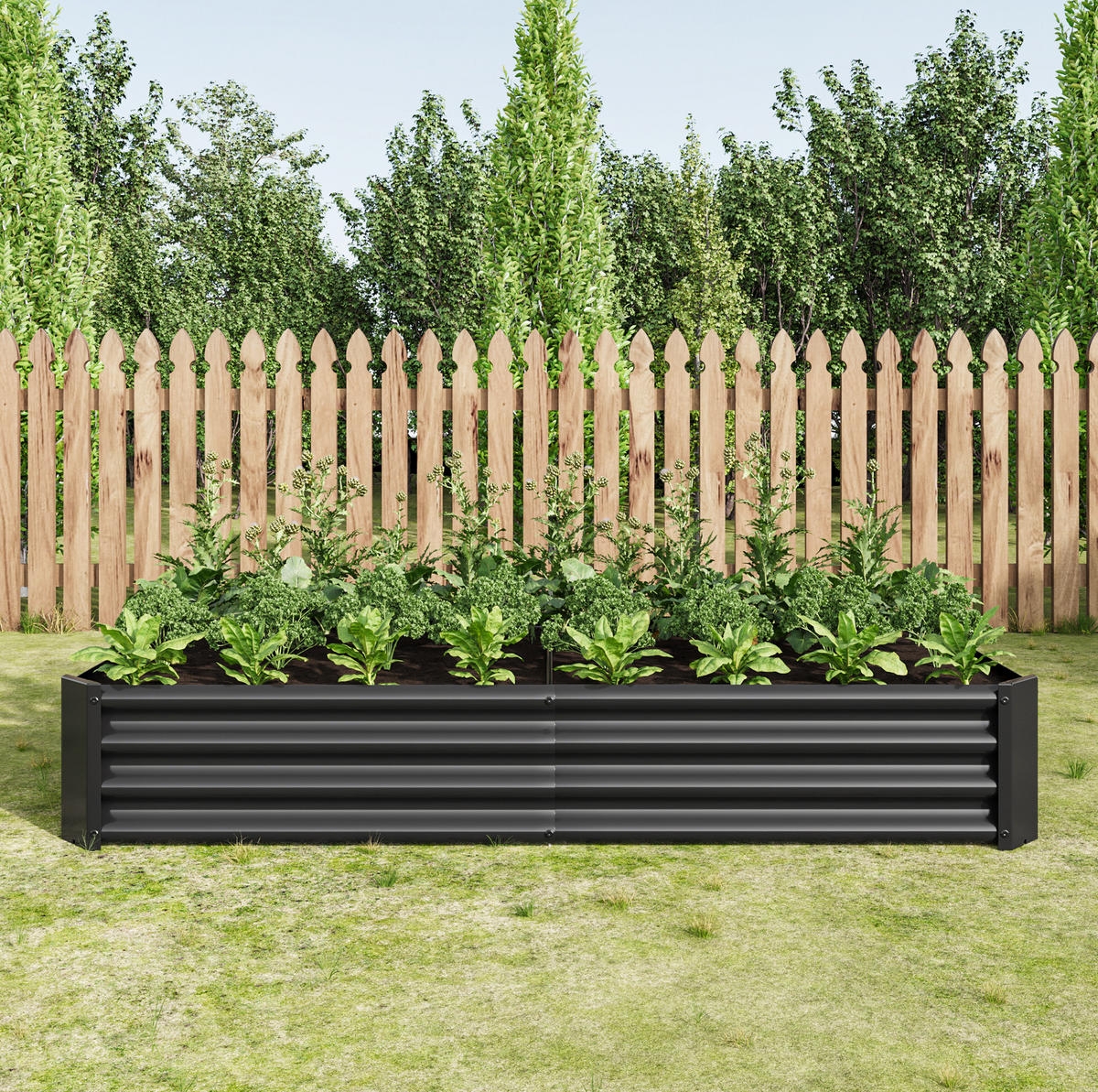BLUMENKASTEN aus Metall 180x99x30 cm in Schwarz mit offener Basis - Schwarz, Metall (90/30/180cm) - Modfu