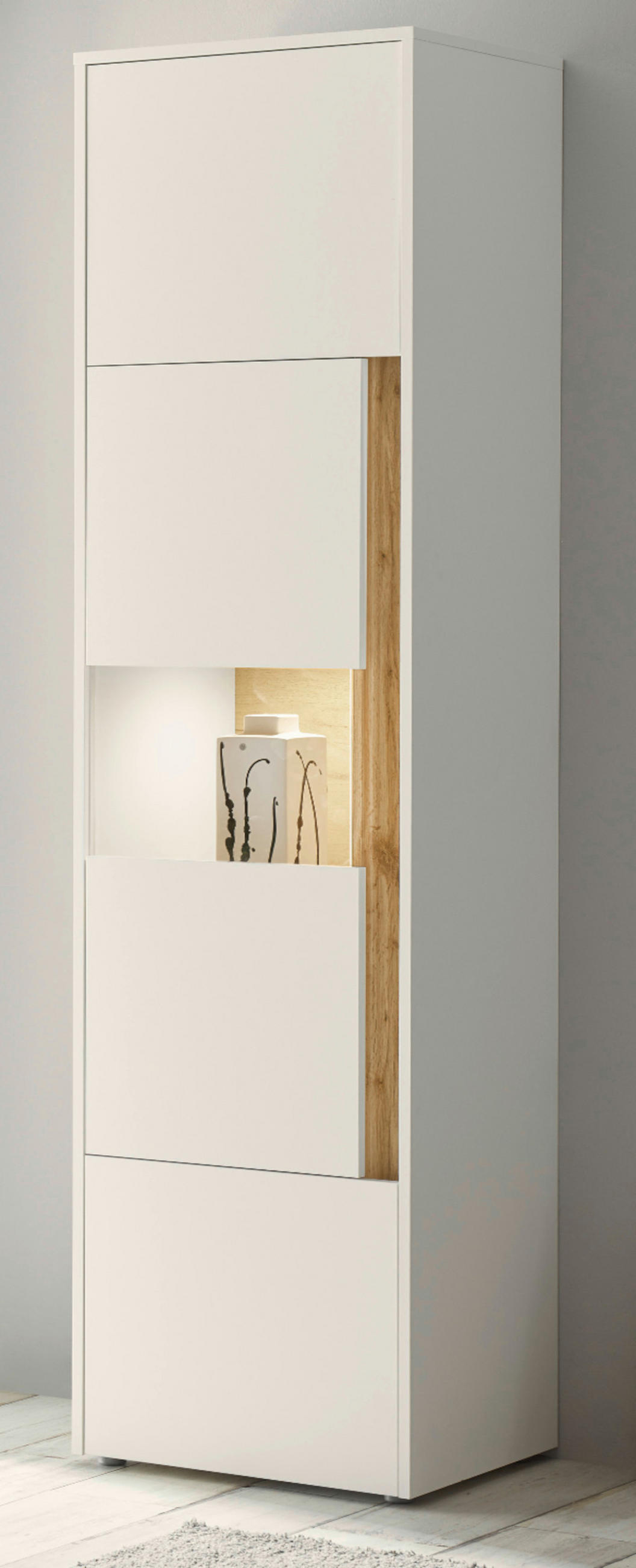 VITRINE weiß, Eiche Wotan 50 x 200 cm, Vitrinenschrank mit 5 Fächern - Eiche Wotan/Schwarz, Glas/Holzwerkstoff (50/197/40cm) - Furn.Design