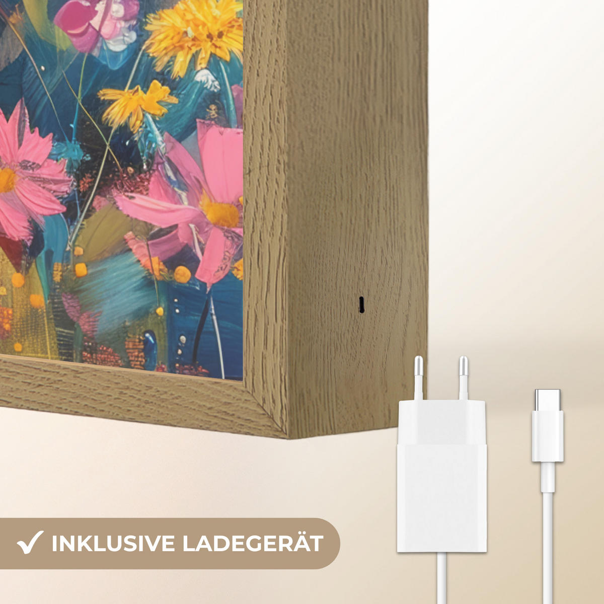 NÁSTĚNNÁ LAMPA S AKUMULÁTOREM Skotský horal - Příroda - Barevné - Květiny 60x90 cm - různobarevná, kompozitní dřevo (60/90/8cm) - OnlyWow