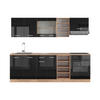 KÜCHENZEILE R-Line Schwarz Hochglanz/Goldkraft Eiche 240 cm, AP Eiche - Schwarz Hochglanz/Eiche Wotan, Holzwerkstoff (240/81.6/60cm) - Vicco