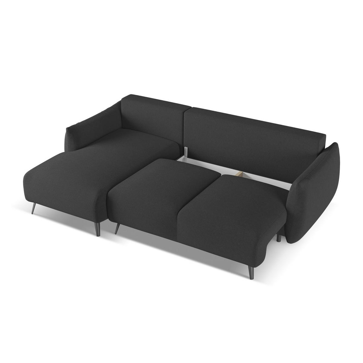 ECKSOFA mit Schlaffunktion Chenille Stoff Schwarz - Anthrazit/Schwarz, Textil/Metall (162/242cm) - LaMiaSofa