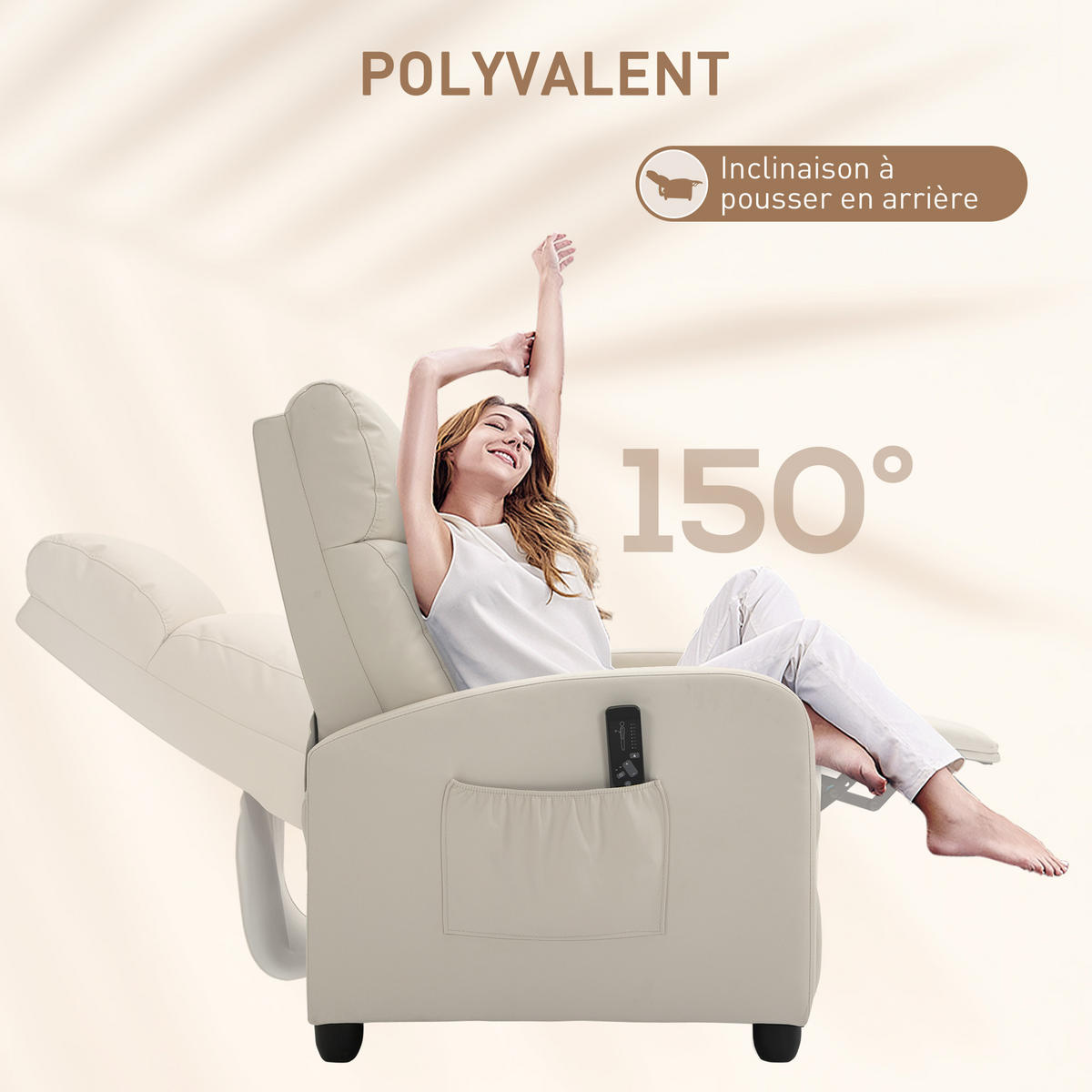 MASSAGESESSEL DE-15357 8 Massagemodi mit elektrischer Neigung Creme - Creme, Leder (88/98/68cm) - ComfortXL