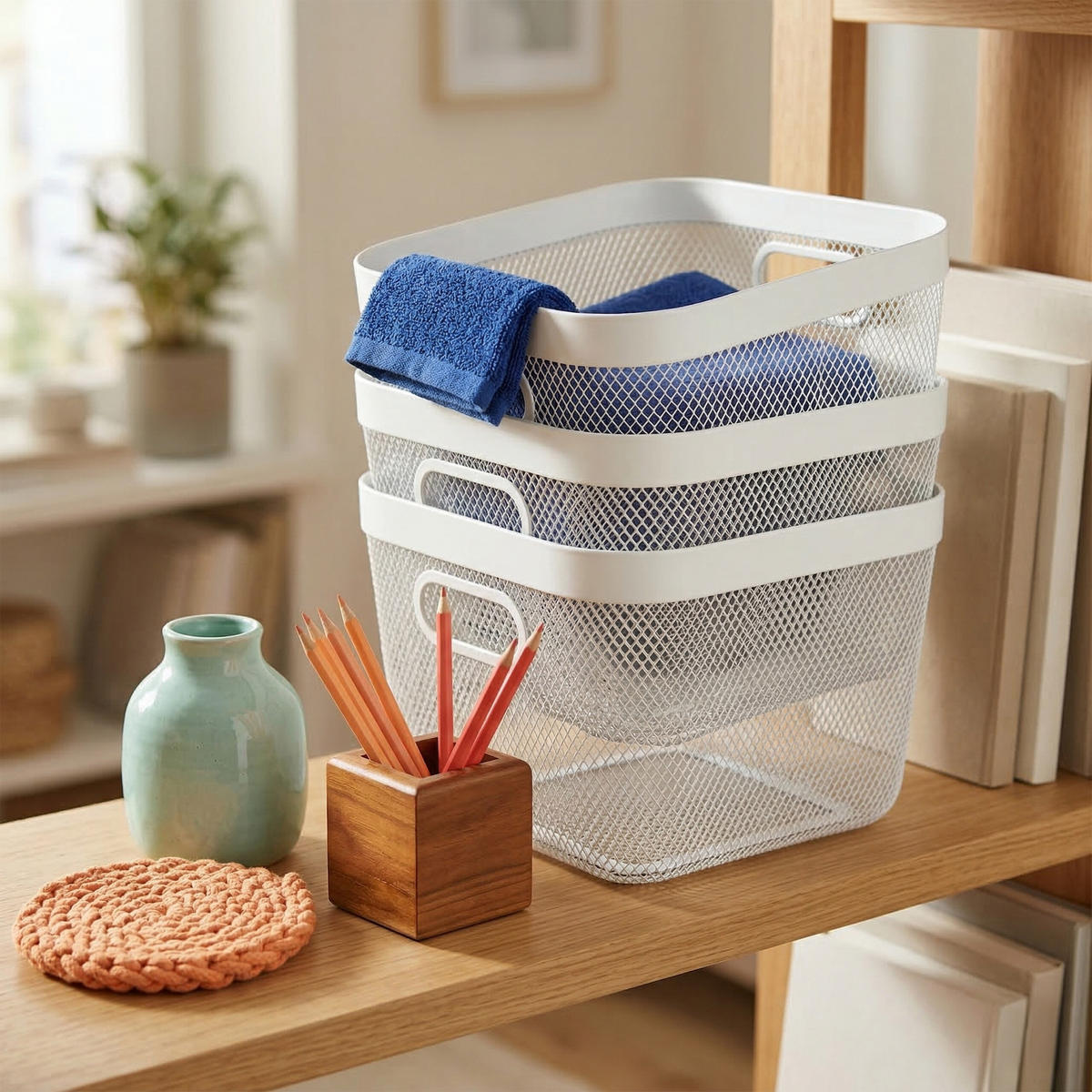 ÚLOŽNÝ kôš - biela, kov (24.5/24/17cm) - Relaxdays