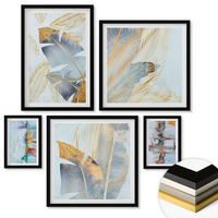WANDBILDER 5er-Set - 50x50 cm & 20x30 cm & 40x60 cm Schwarzer Rahmen - abstrakte Muster in Blautönen - Schwarz, Kunststoff (40/60cm) - ArtPrintCave