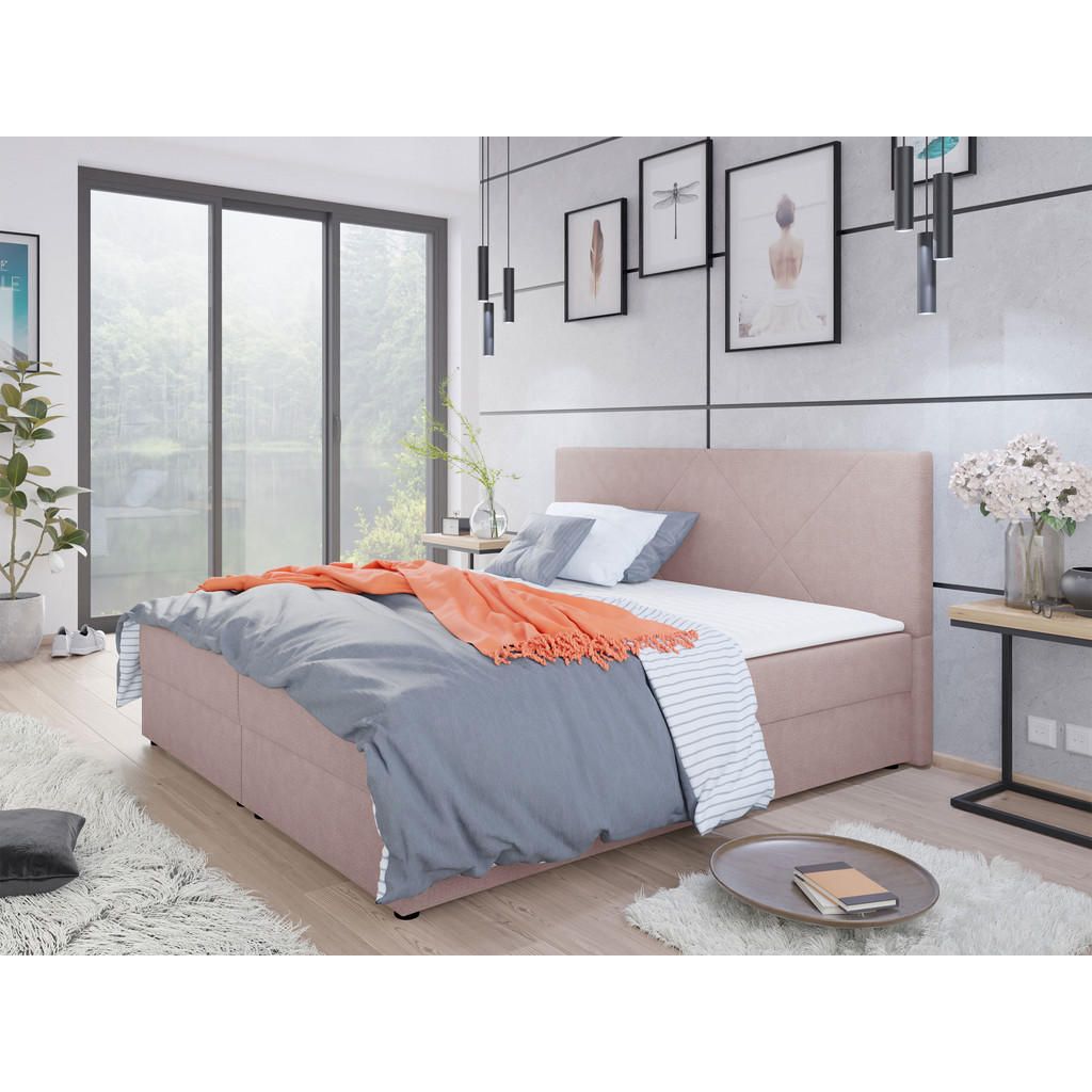 Thumbnail - Mirjan24 Boxbett, Rosa, Textil, Kiefer, H3, Höhe ca. 18 cm, Rechteckig, 140x200 cm, Schlafzimmer, Betten, Boxspringbette...
