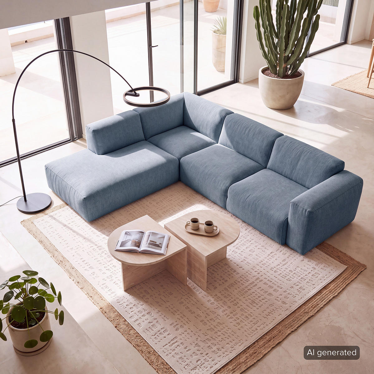 3-SITZER ECKSOFA mit Recamiere - Blaugrau/Schwarz, Kunststoff/Textil (295/231cm) - home24