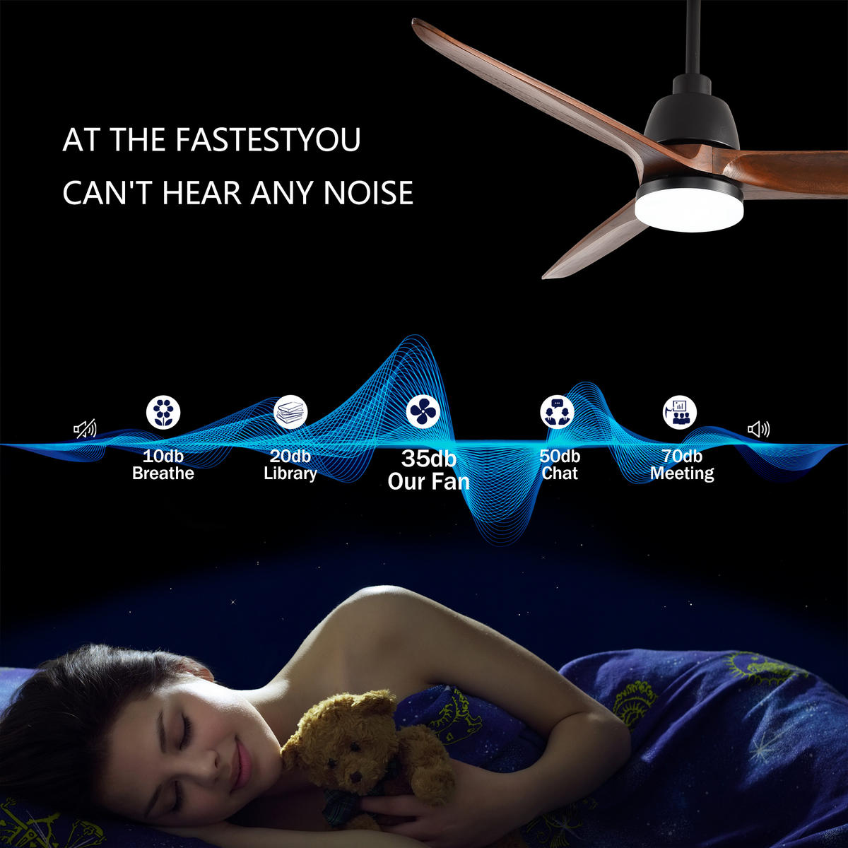 DECKENVENTILATOR DE-16236 52 Zoll mit dimmbarer LED & Steuergriff Schwarz - Walnussfarben, Holz/Metall (132/132/45cm) - ComfortXL