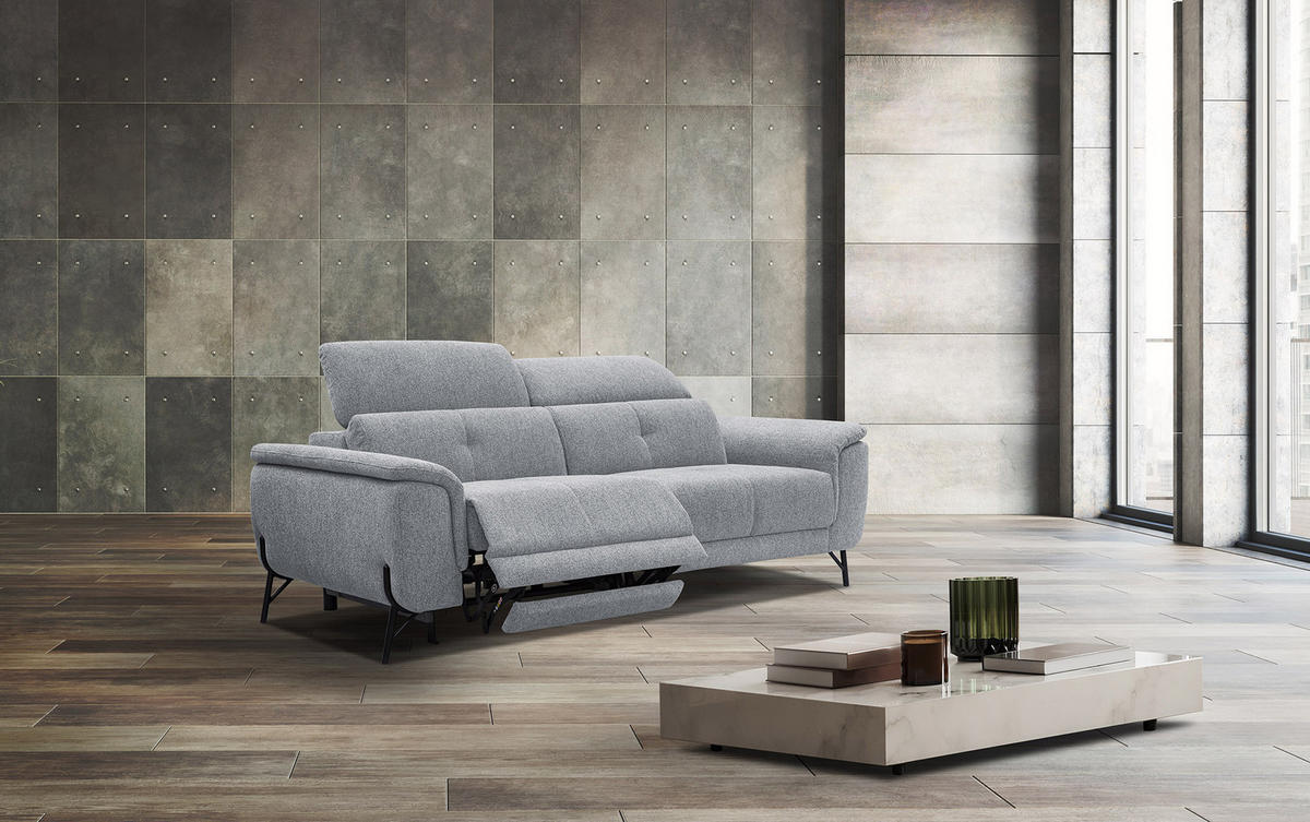 SOFA AVENA 3-Sitzer mit 1 Relaxfunktion, silberfarben - Silberfarben, Holzwerkstoff/Textil (204/80/108cm) - Courtois Laville