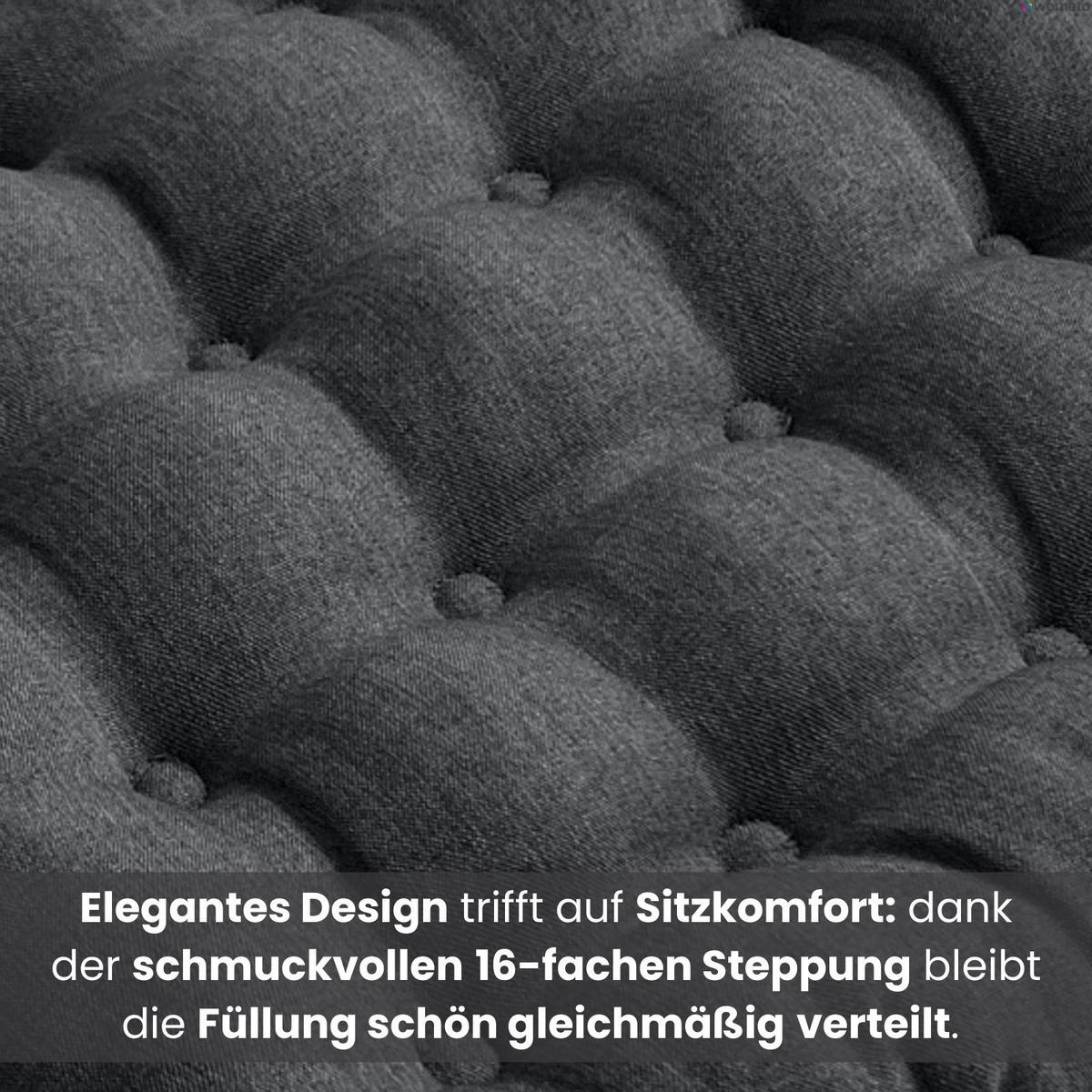 SITZKISSEN 2er Set 16-Punkt dunkelgrau 40/40 cm mit Steppung und Halte-Bändern - Dunkelgrau, Textil (40/40/4cm) - wometo