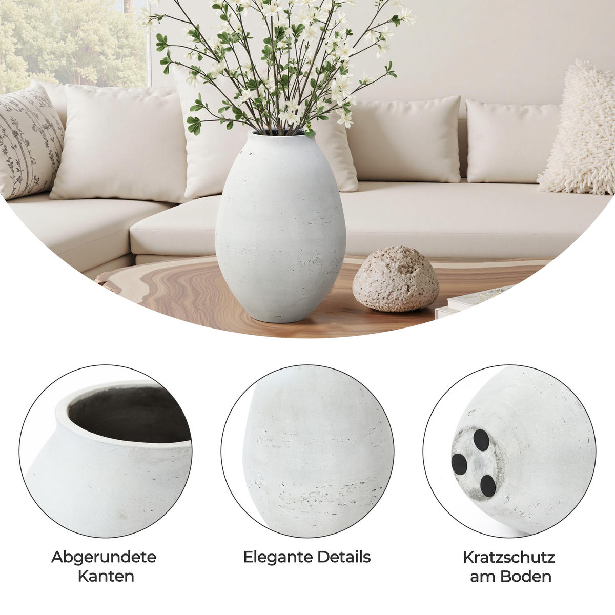 VASE Neva, 32,5 cm Hoch - Weiß, Naturmaterialien (32.5cm) - Hometopia