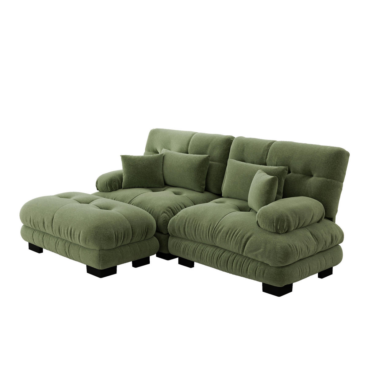 ECKSOFA 220/145/81 cm grün aus Chenille mit Ottomane und Kissen - Grün, Textil (145/220cm) - OKWISH