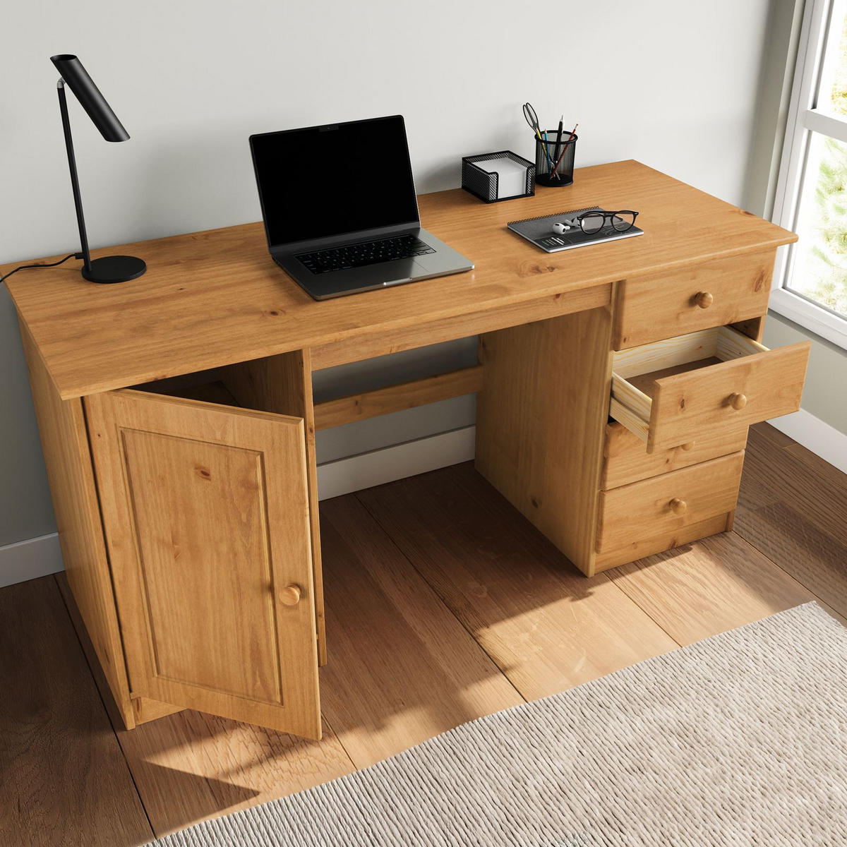 SCHREIBTISCH MANAGER Eiche - Eichefarben, Holz (54/145/73cm) - IDIMEX