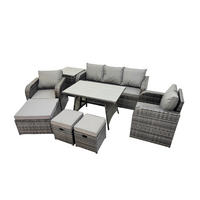 GARTENMÖBEL SET mit COUCHTISCH Polyrattan Dunkelgrau 8-Sitzer - Dunkelgrau/Grau, Glas/Kunststoff - Fimous