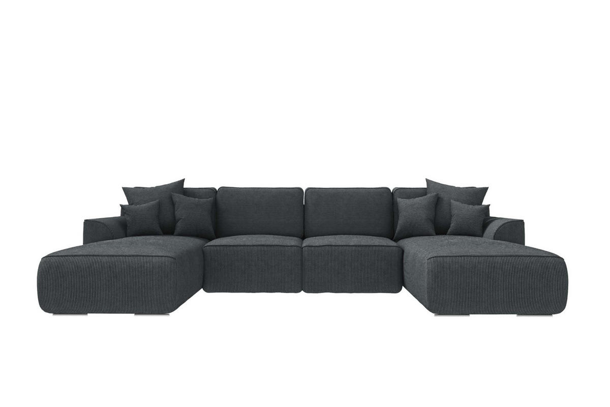 WOHNLANDSCHAFT GUSTO Cordstoff Graphitfarben inkl. Schlaffunktion - Chromfarben/Graphitfarben, Kunststoff/Textil (306/96/194cm) - 99rooms