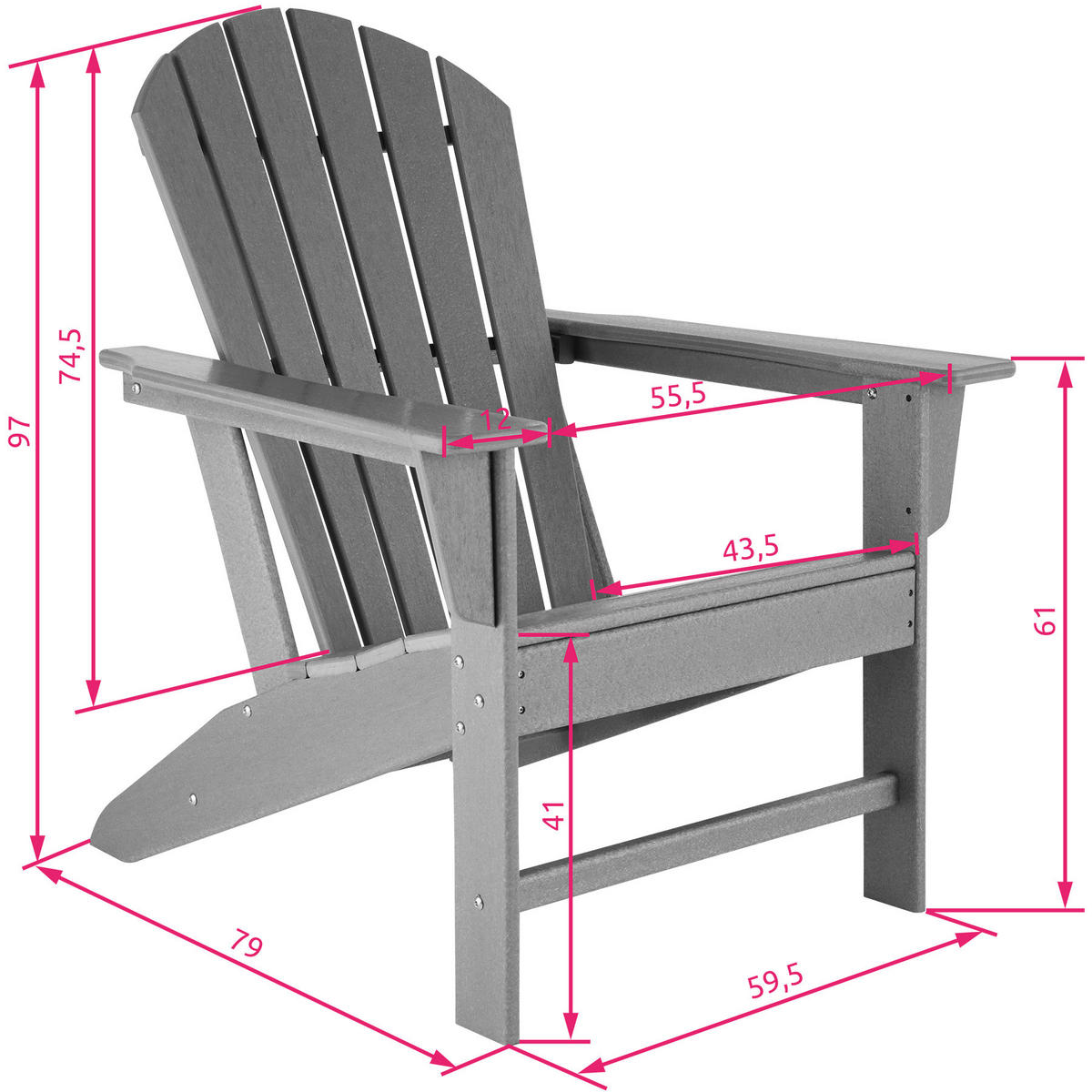GARTENSTUHL Joan,Belastbarkeit 120 kg, 83 x 79 x 97 cm,hellgrau - Hellgrau, Kunststoff (79/97/83cm) - tectake