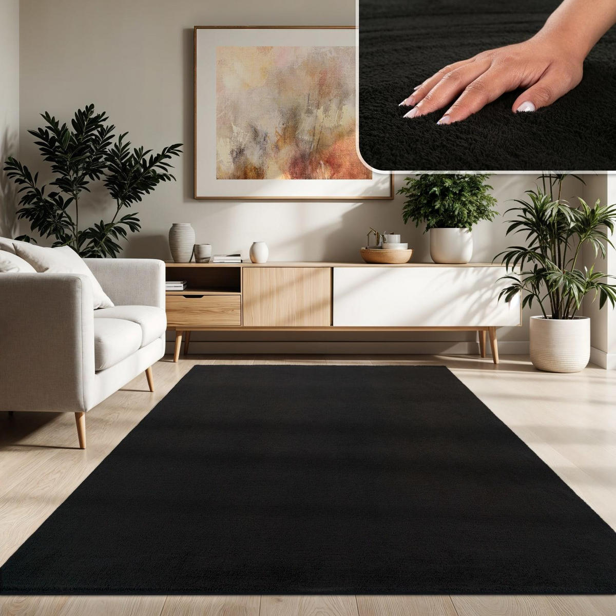 KURZFLOR-TEPPICH CADIZ 630 SCHWARZ 240X340 - Schwarz, Kunststoff (240/340cm) - Paco Home
