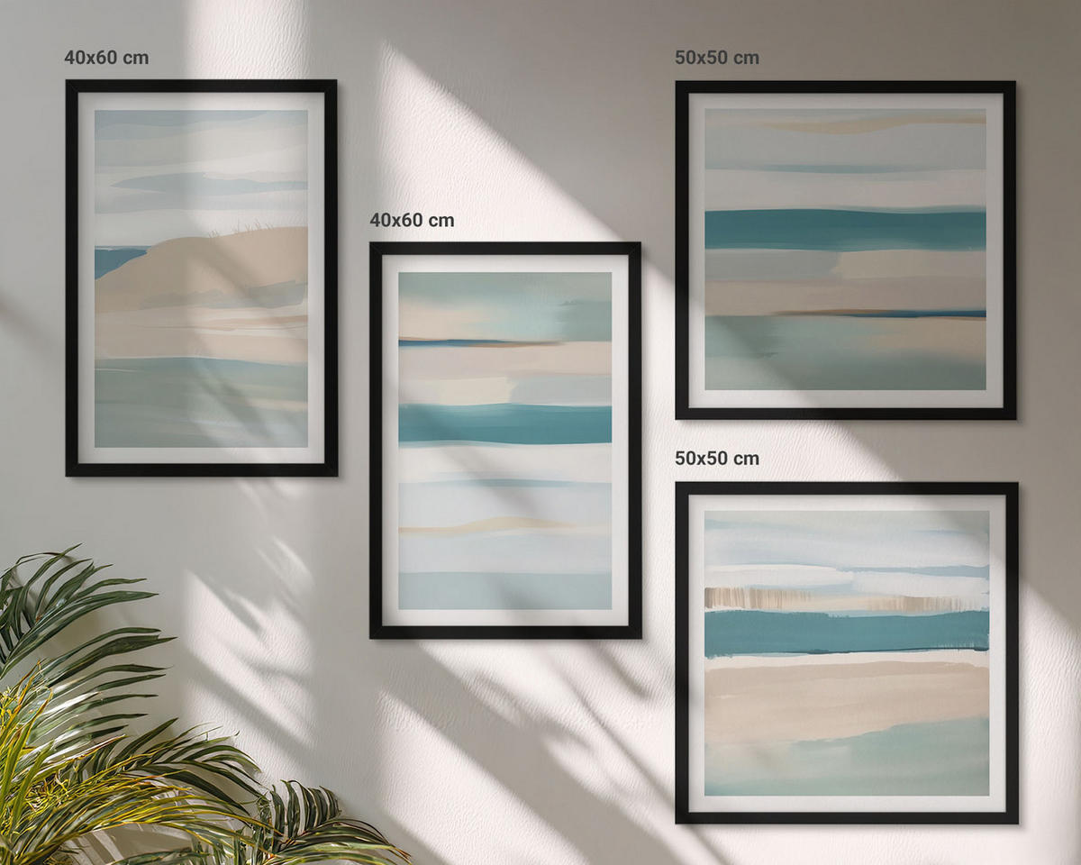 BILDER SET 4er Set - 50x50 cm & 40x60 cm Schwarzer Rahmen - Abstrakte blaue Landschaften - Schwarz, Kunststoff (50/50cm) - TULUP