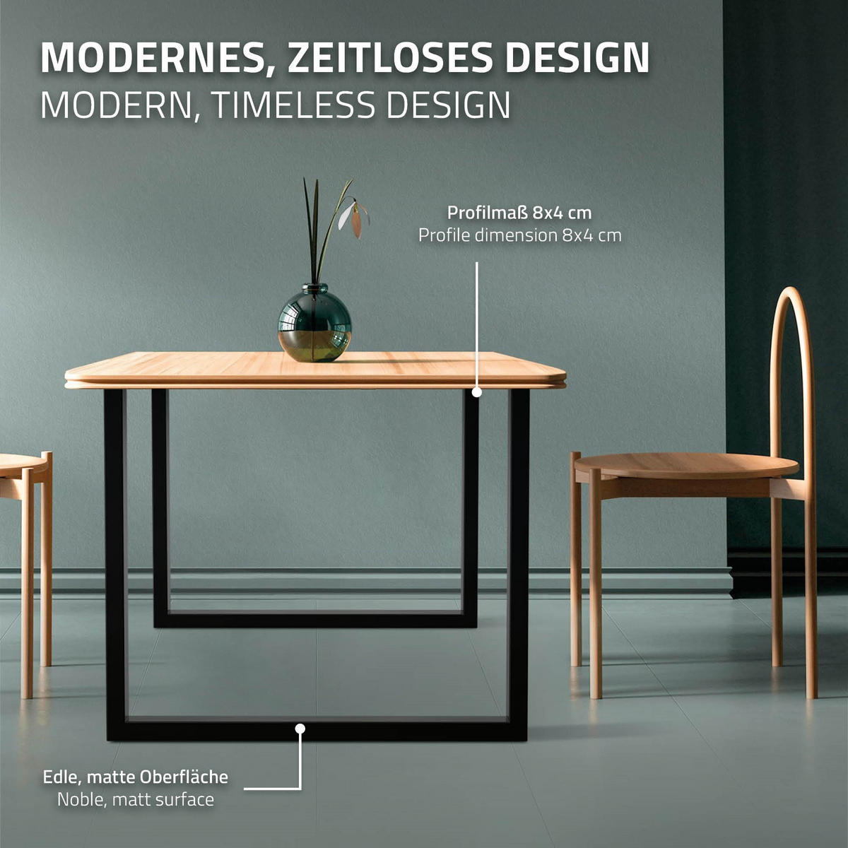 TISCHBEINE 2er Set 90 x 72 cm Schwarz - Schwarz, Metall (90/72/8cm) - ECD-Germany