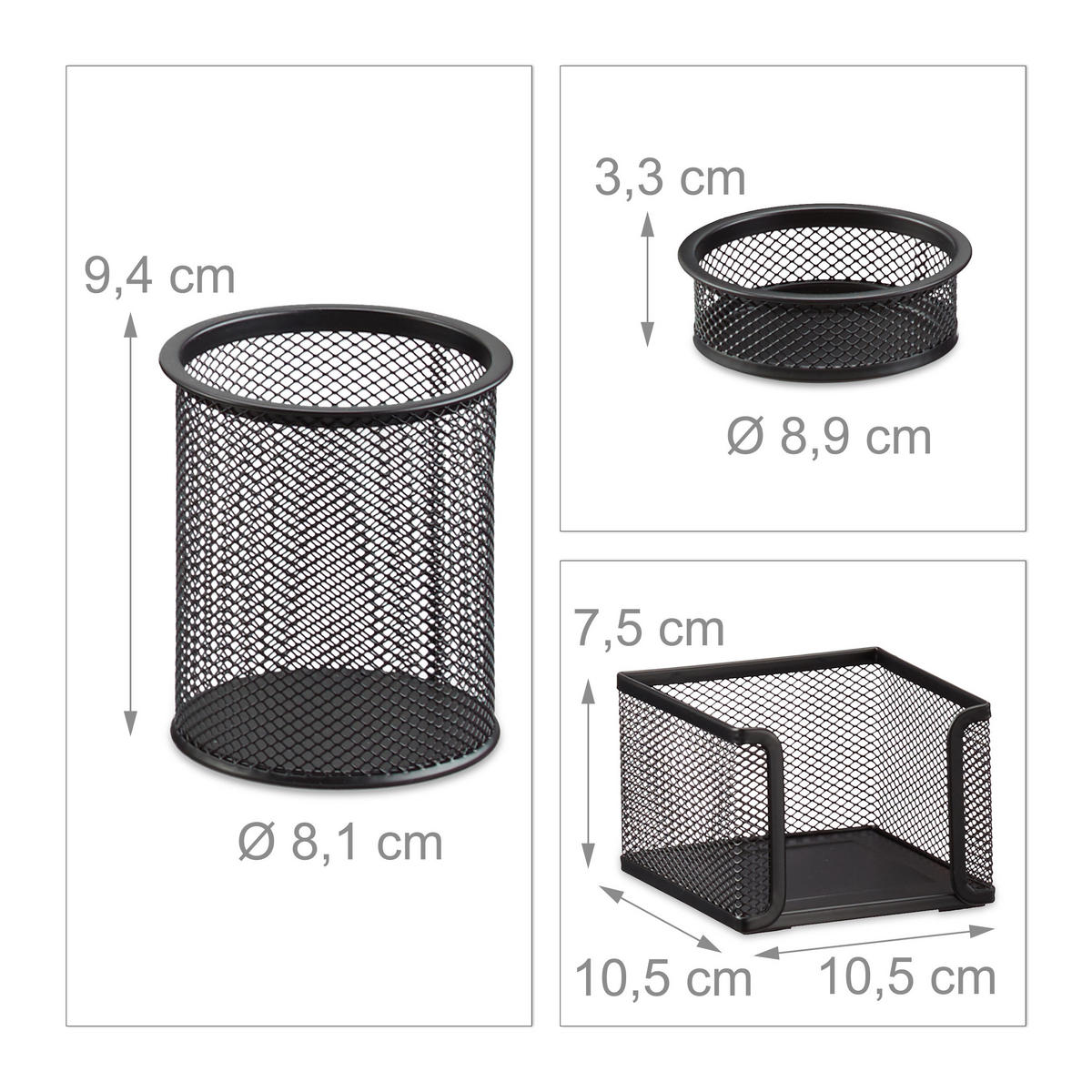 7TLG.SCHREIBTISCHORGANIZER - Schwarz, Metall (35.5/27.5/9cm) - Relaxdays