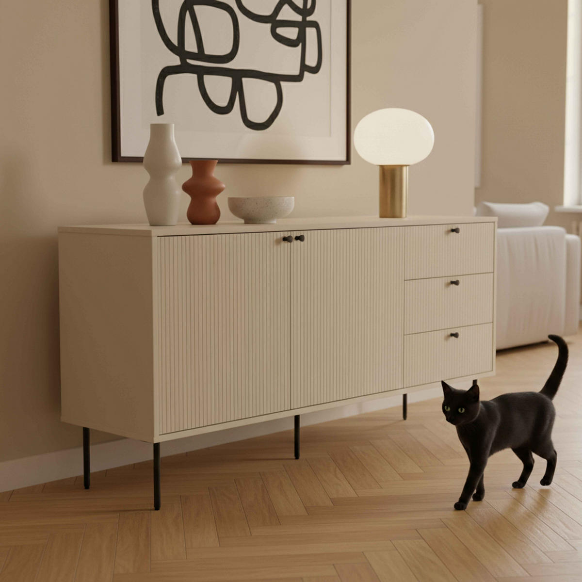 SIDEBOARD 150 cm, Beige - Beige, Holz (40/75/150cm) - Oviala
