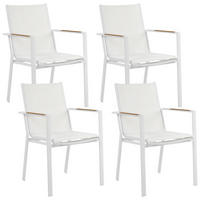 GARTENSTUHL 4er-Set Metall Weiß Busseto - Hellbraun/Weiß, Metall (56/90/64cm) - Beliani