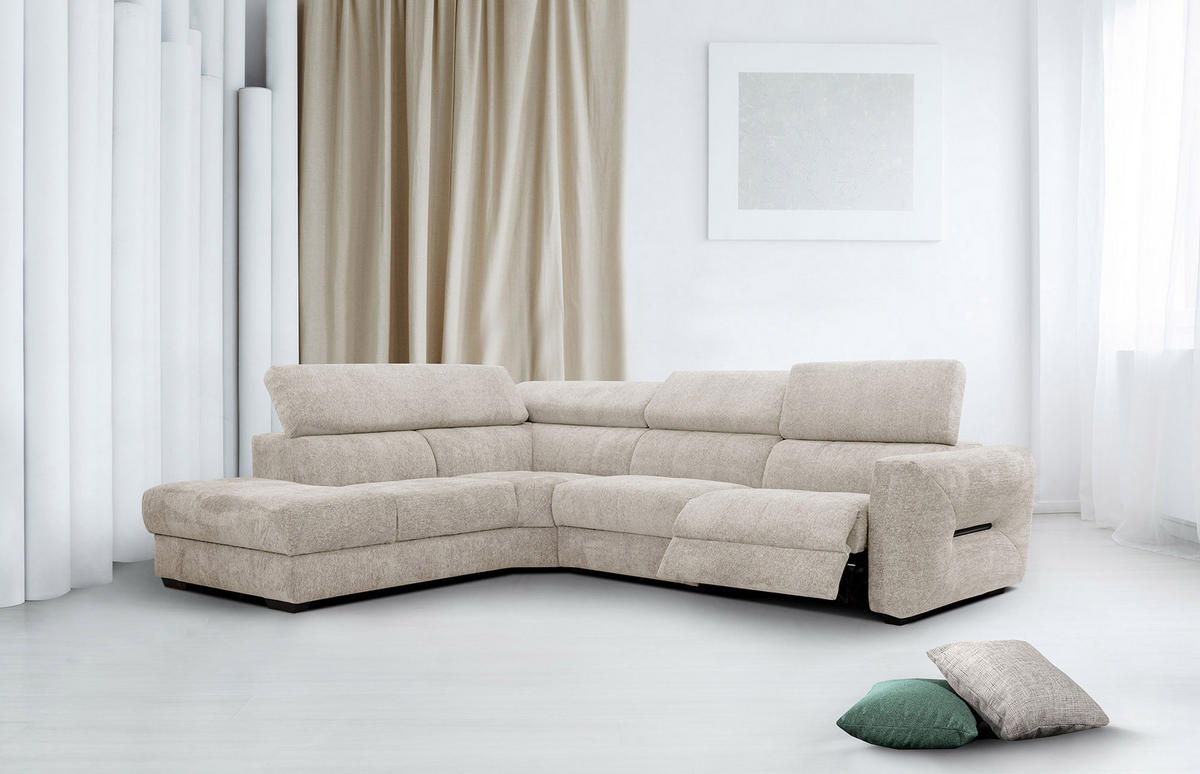 ECKSOFA CALVERA 5-Sitzer mit 1 Relaxfunktion, ecru - Ecru, Holzwerkstoff/Textil (239/298cm) - Courtois Laville
