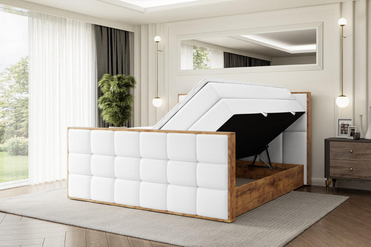 BOXSPRINGBETT mit Matratze H3|H4 und Lattenrost - LOLLI2-Z KING-160x200 - Weiß Kunstleder - Weiß, Holzwerkstoff (160/200cm) - ALTDECOR