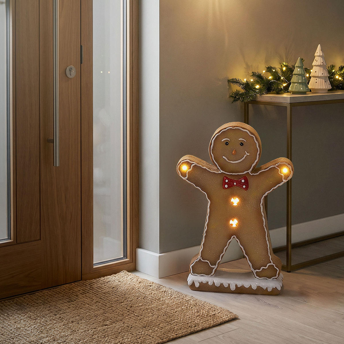 FIGURKA PERNÍKOVÉHO MUŽÍČKA s motýlkem, 75 cm, vánoční dekorace do interiéru s LED osvětlením - hnědá, kámen (50/75/20cm) - ECD-Germany