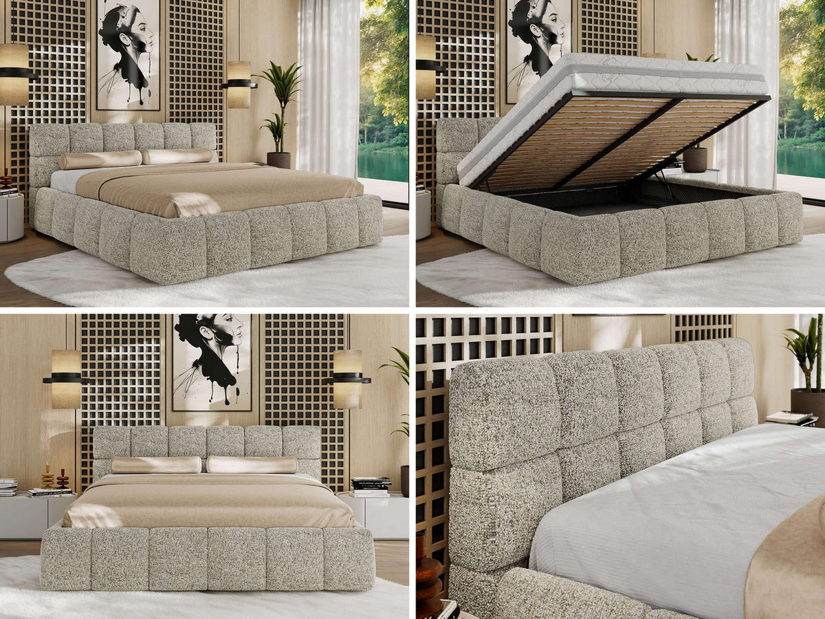 POLSTERBETT NIRA CLASSIC 160/200 - Beige Strukture - Pocket-Matratze - Beige, Textil (160/200cm) - MKS