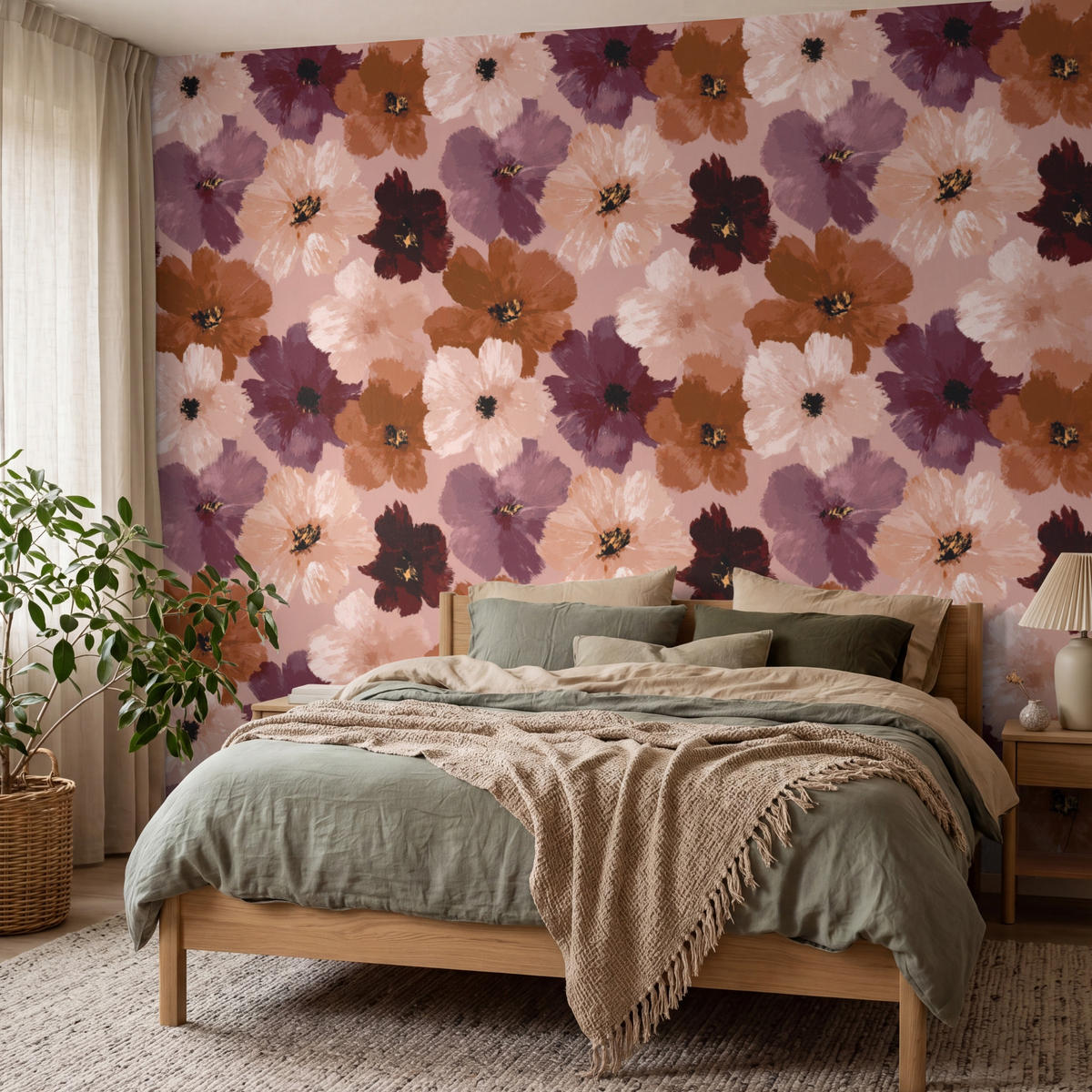 TAPETE - Blumen - Abstrakt - Erdtöne - 350x280 cm - Multicolor, Papier (350/280cm) - OnlyWow