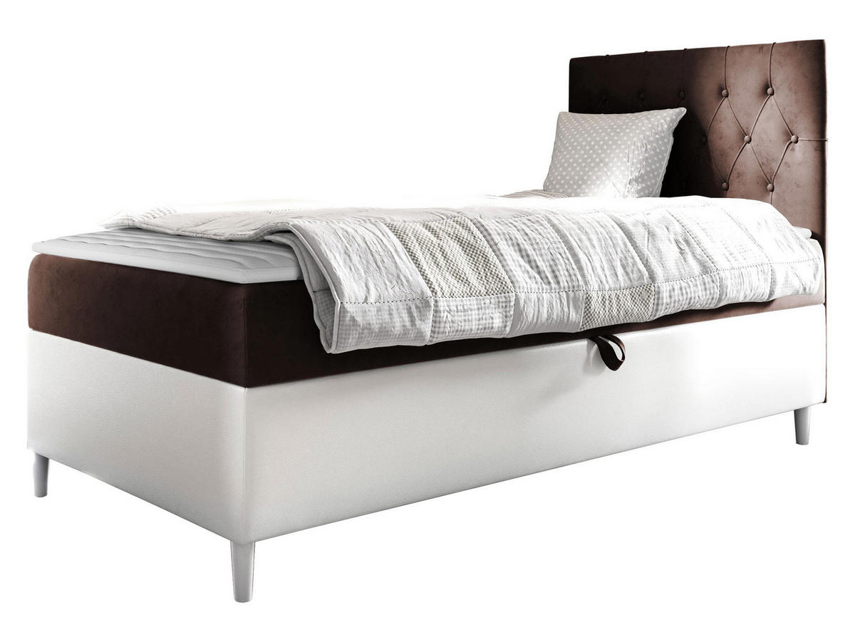 BOXBETT Filip Junior 1, Seite zum Öffnen des Bettkastens: Rechts - Weiß/Braun, Holz (90/200cm) - MIRJAN24