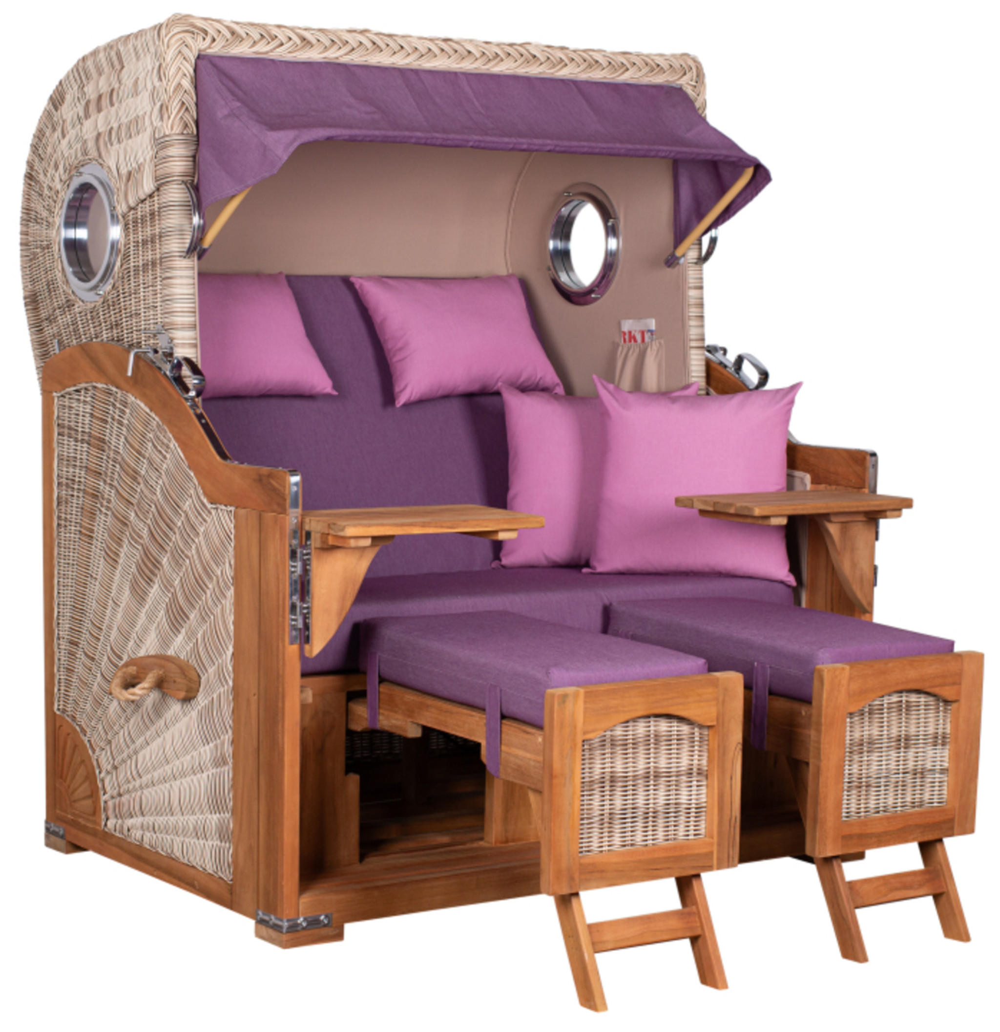 STRANDKORB XXL Düne Grande Teak PE Shell - Violett/Lila, Metall (142/170/95cm) - Mr. Deko