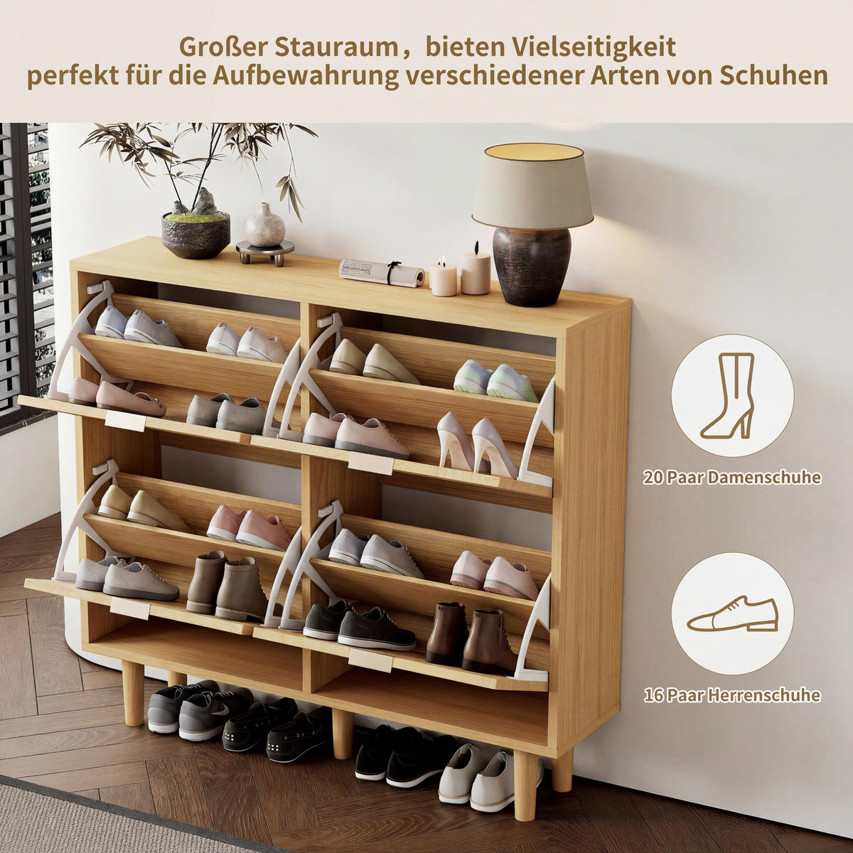 SCHUHSCHRANK Light Oak 100/25/90 cm - Hellbraun, Holzwerkstoff (100/90/25cm) - PANGIVO