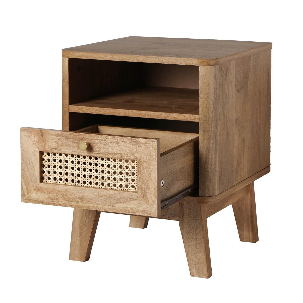 NACHTTISCH 1 schublade mit rattanfront und 1 fach palmo 39/39/49 cm - Eschefarben, Holzwerkstoff (39/49/39cm) - Calicosy