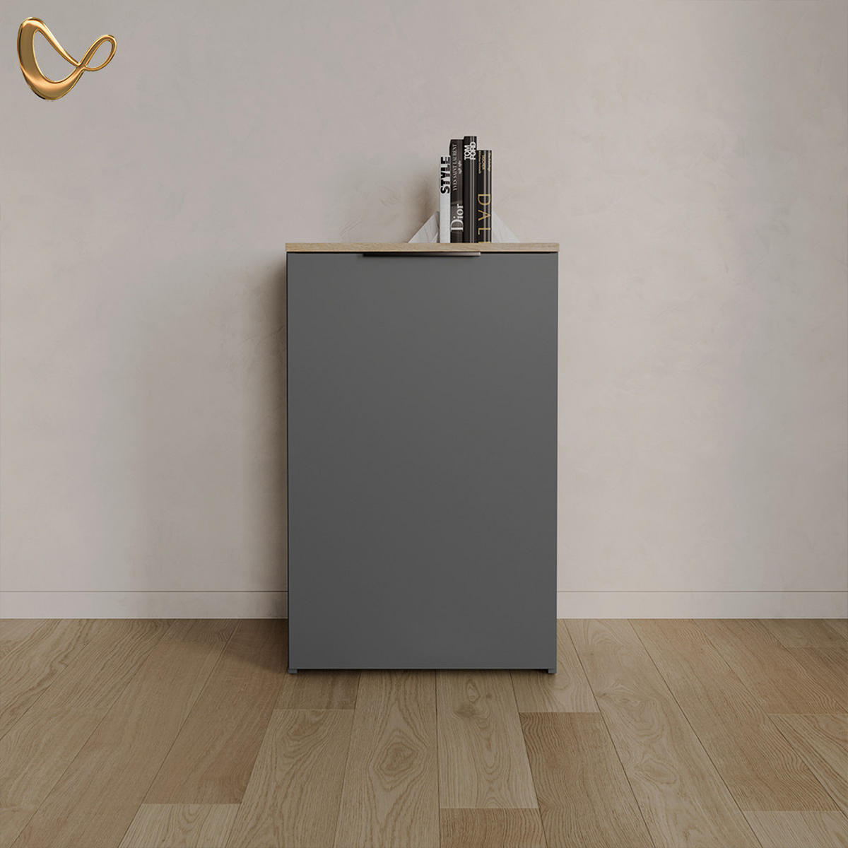 KOMMODE Piave Anthrazit mit Regal - Anthrazit, Holzwerkstoff (50/80/40cm) - Livinity®
