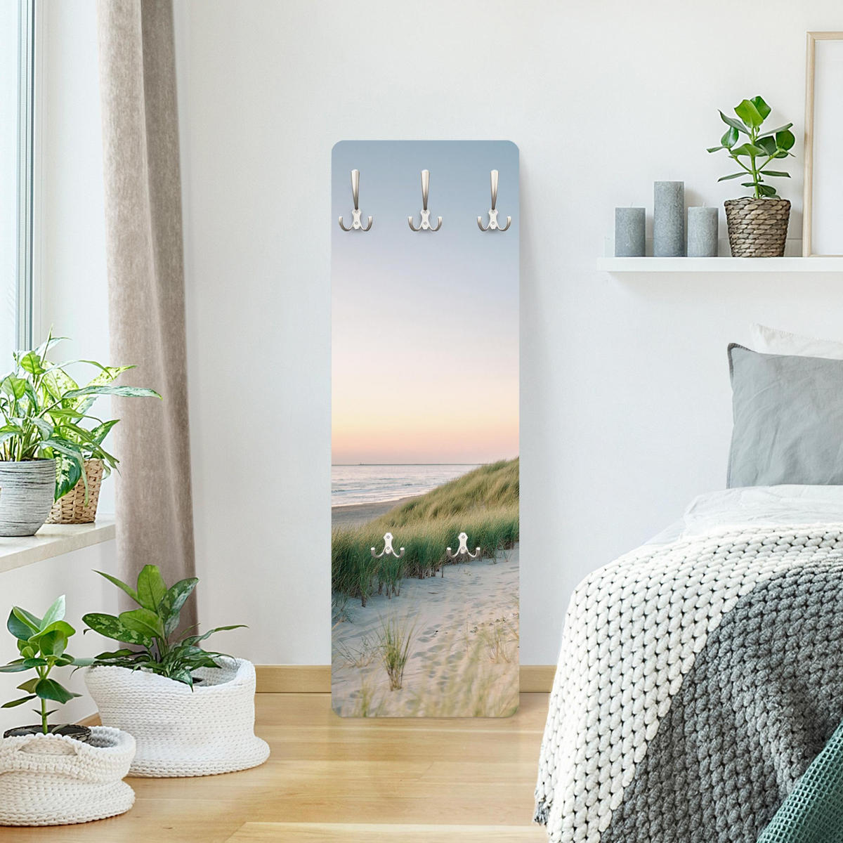 WANDGARDEROBE - Stranddünen im Sonnenuntergang 34/105 cm - Pastellblau, Holzwerkstoff (34/105/1.6cm) - Bilderwelten