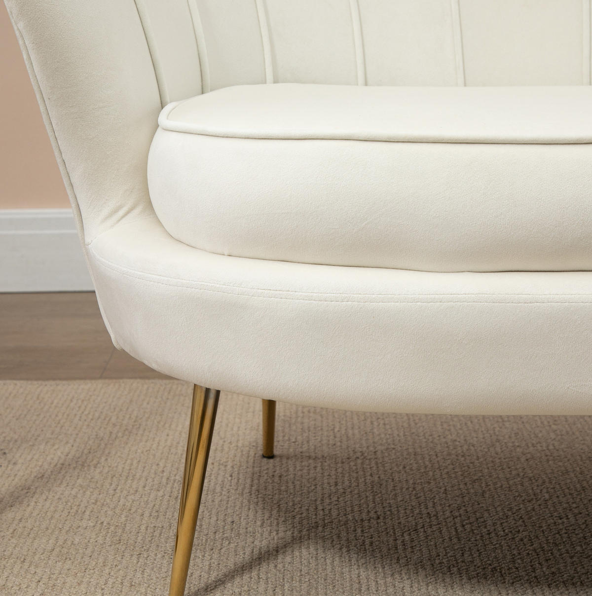 2-SITZER 130/77/77 cm cremeweiß aus Stahl mit Samtoptik und verstellbaren Füßen - Creme, Metall (77/77/130cm) - OKWISH