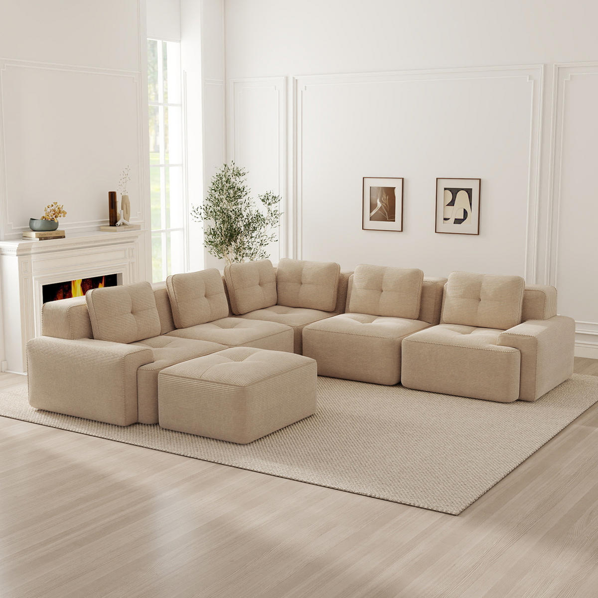 ECKSOFA modular Beige Cordstoff - Beige, Kunststoff (295/295cm) - Meubliv