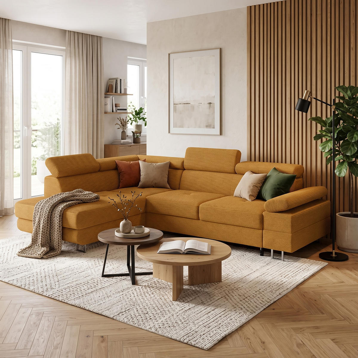 ECKSOFA CAROLINE Links Rosa Cord-Stoff L-Form Couch mit Schlaffunktion & Bettkasten - Chromfarben/Pink, Textil (253/190cm)