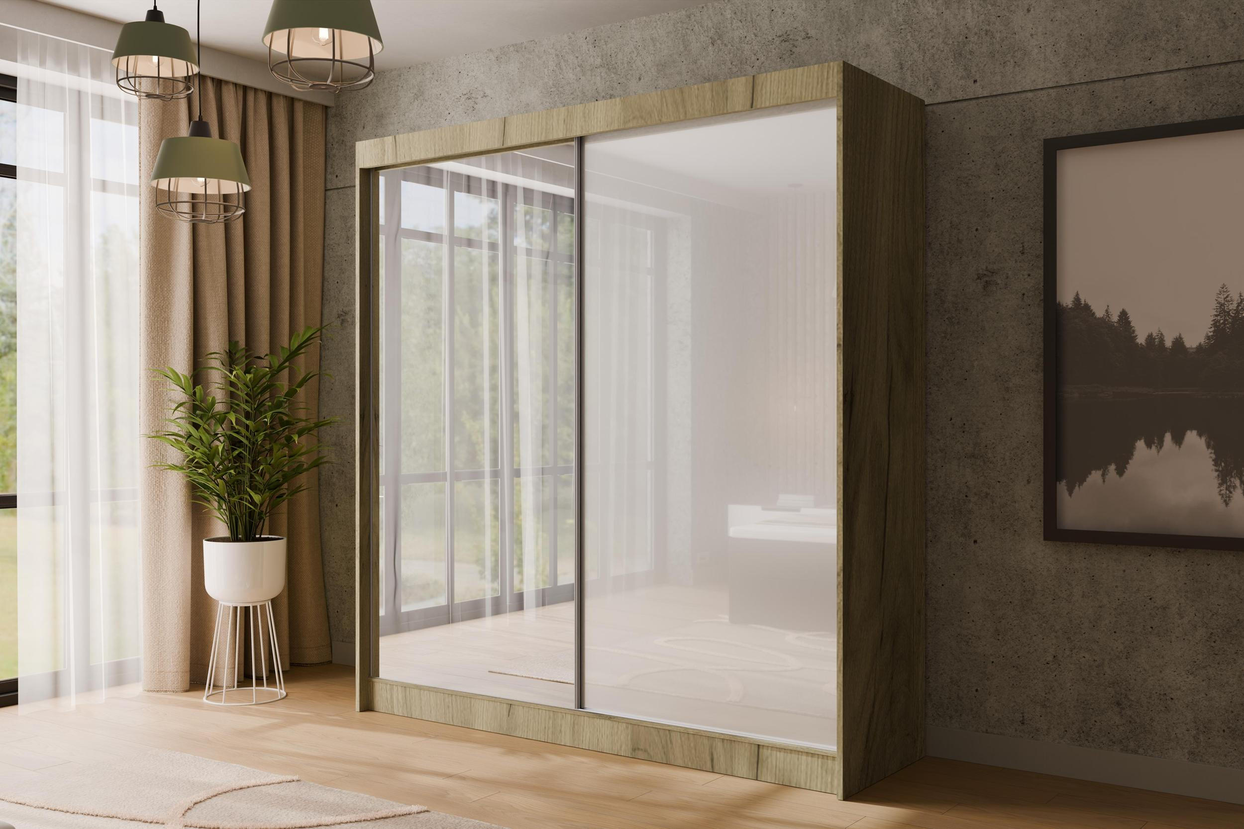 KLEIDERSCHRANK VESLI - 200 cm - Braun|Weiß - Braun/Weiß, Holzwerkstoff (200/215/61cm) - ALTDECOR