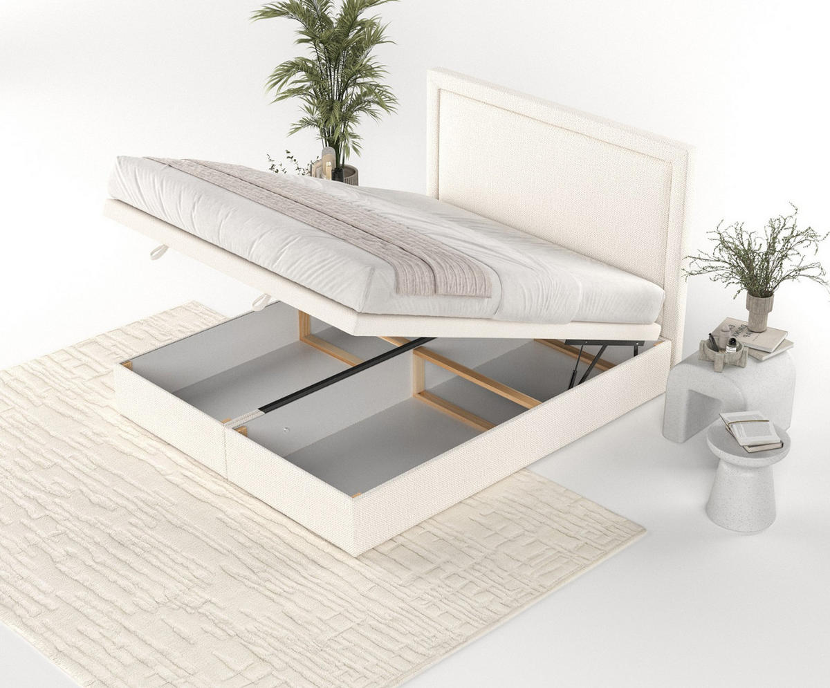 POLSTERBETT Salma mit Stauraum 200/200 cm Creme im Alta Stoff - Creme/Schwarz, Holz/Holzwerkstoff (200/200cm) - AltaBeds