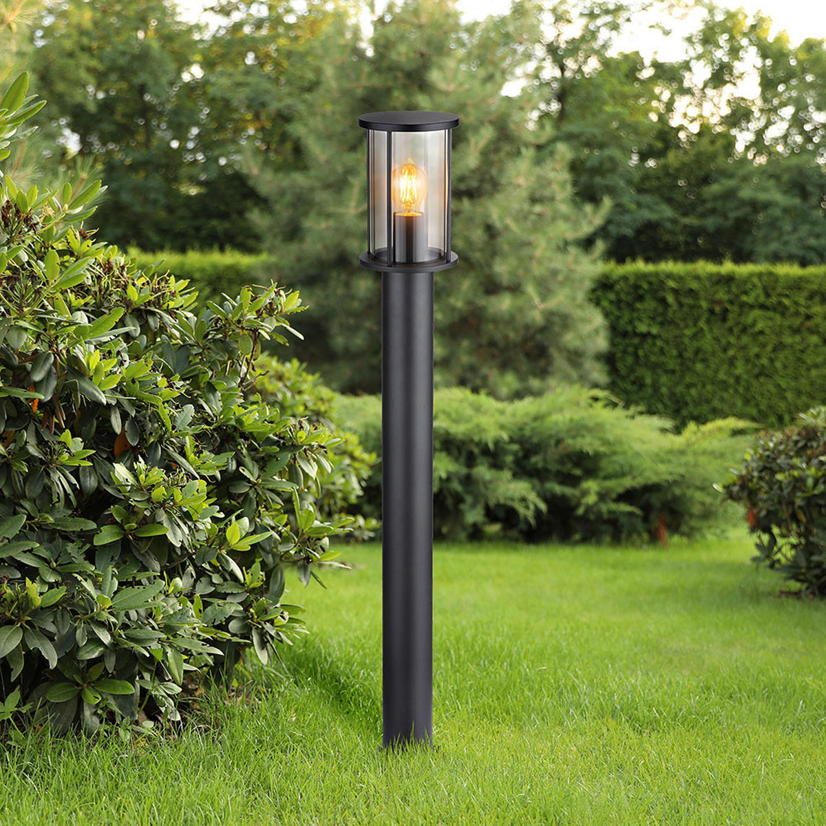 LED AUSSENLEUCHTE Edelstahl Schwarz - Schwarz, Glas (14.3/14.3/100cm) - Globo Lighting