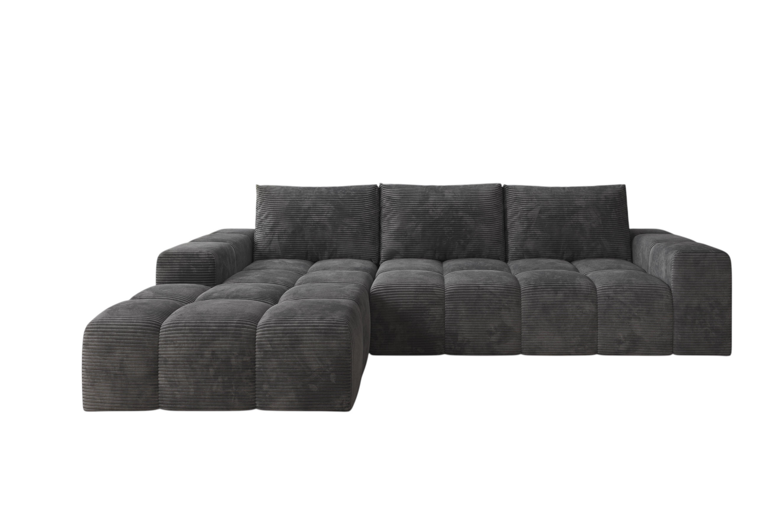 ECKSOFA Cento, L-Form, Ottomane Links, Cordstoff, 285x56x180 cm, Dunkelgrau - Dunkelgrau, Holz (180/285cm) - PROMETO Möbel