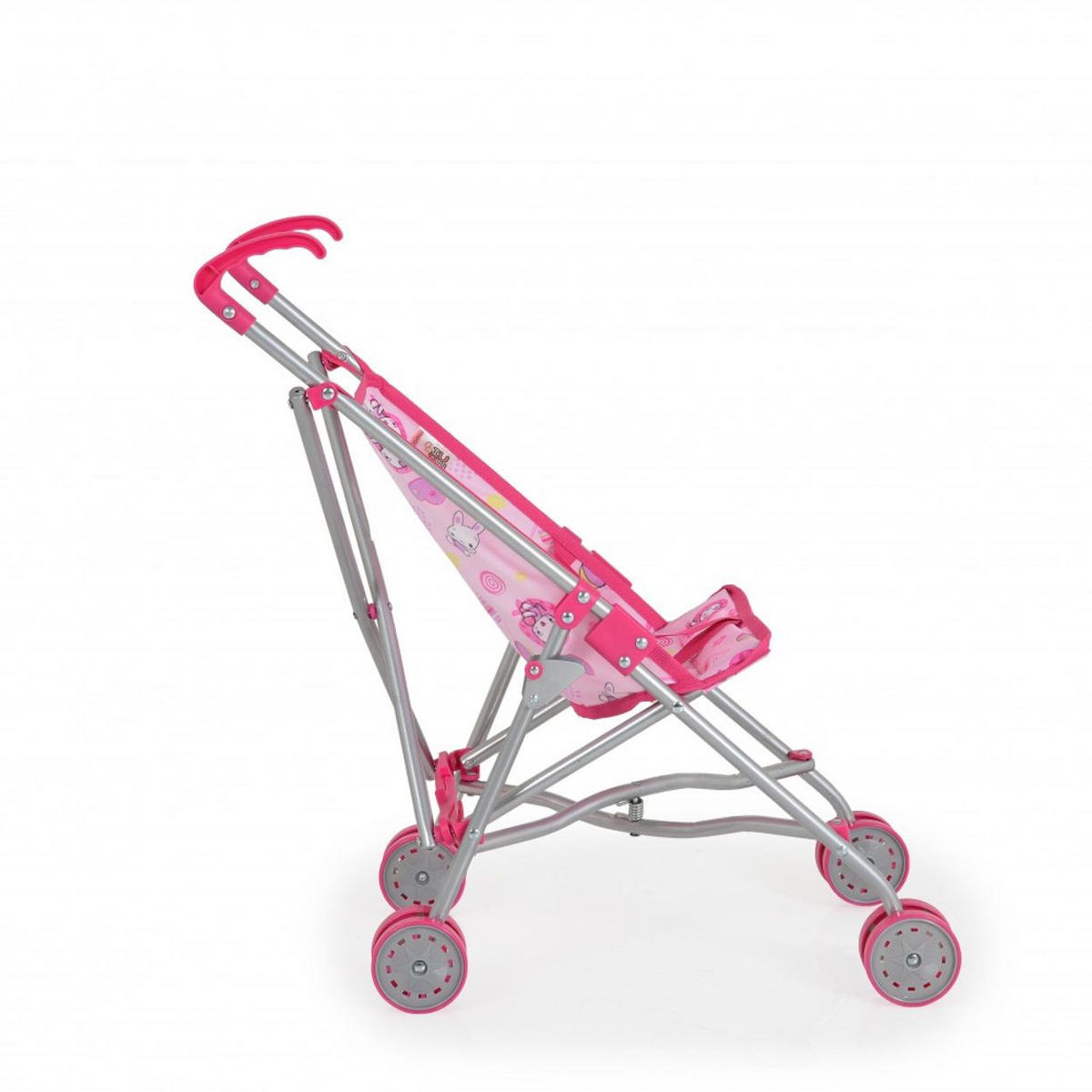 PUPPENWAGEN Kaya S9302 rosa Hasenmotiv, Doppelräder, Schiebehöhe 55 cm, 100% Polyester, rosa - Rosa, Metall (26.5/55/51cm) - Moni