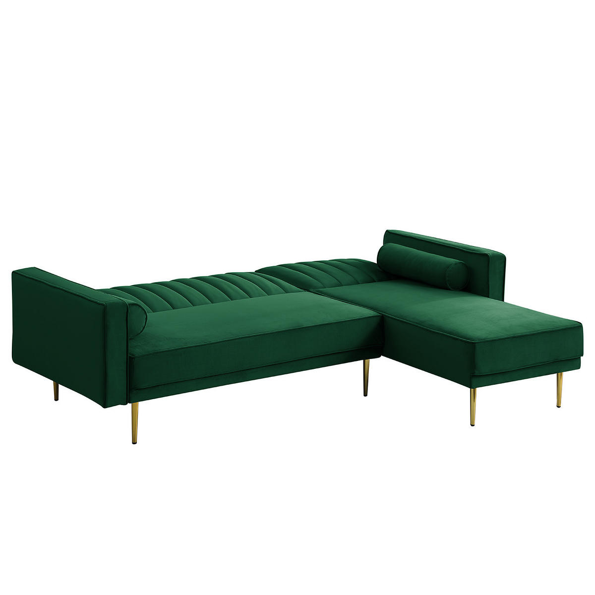 ECKSOFA mit Schlaffunktion - Samt - Dunkelgrün/Goldfarben, Textil/Metall (223/144cm) - home24