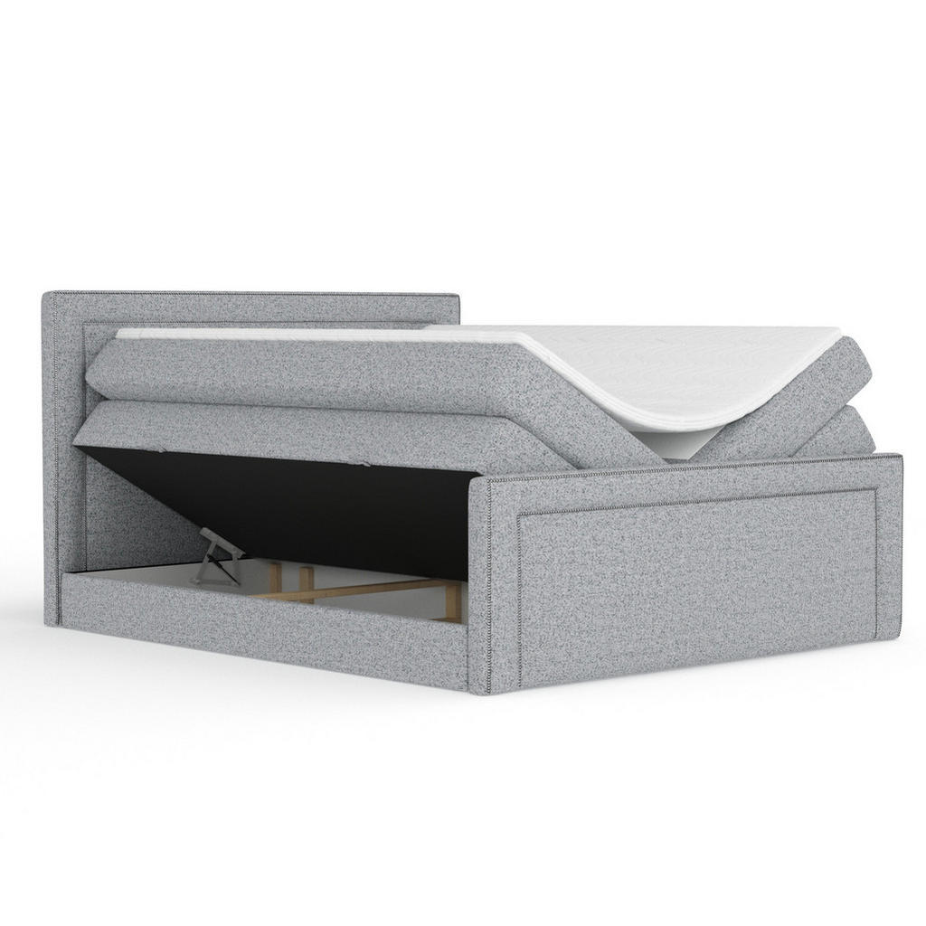 Thumbnail - Maison de Reve Boxspringbett, Grau, Textil, Buche, Kiefer, H3 + H4, 7-Zonen, Höhe ca. 40 cm, 200x200 cm, Handmade in Eur...