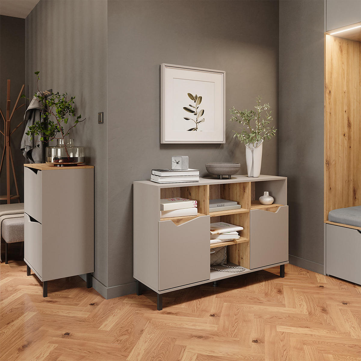 BOTNÍK NA BOTY Marelle Béžový dub/Artisan - šedobéžová, kompozitní dřevo (60/91.6/38cm) - Vicco