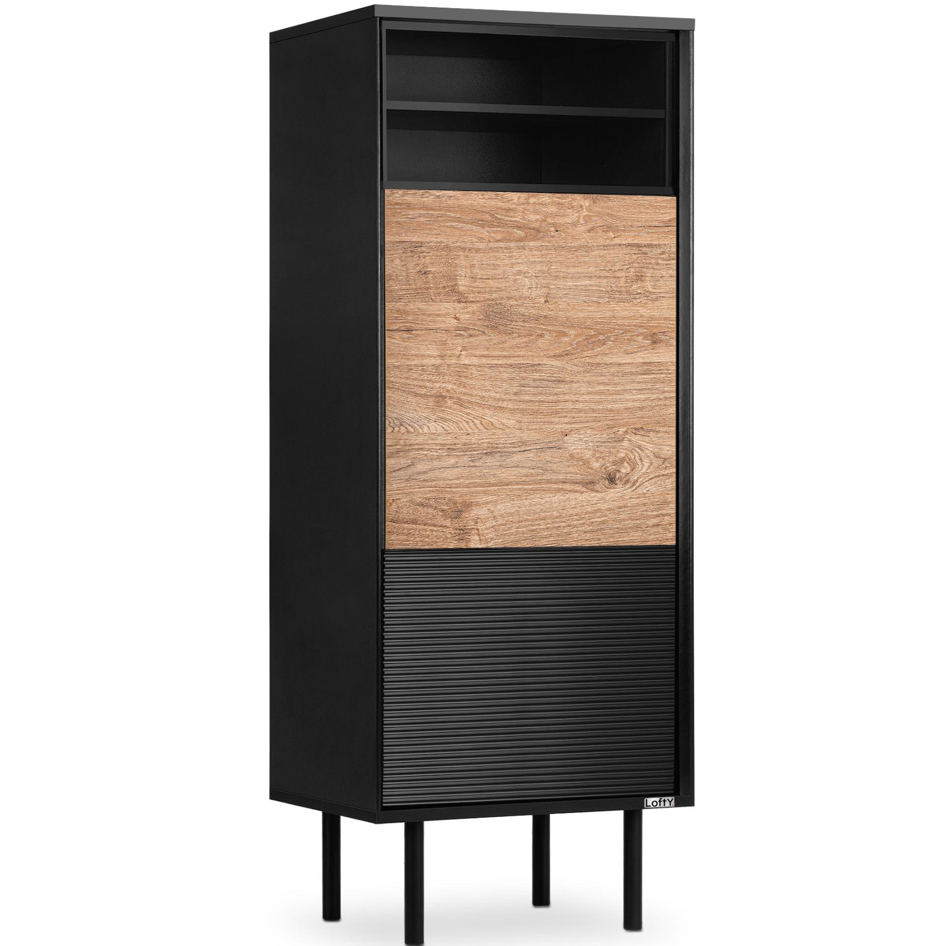 BÜCHERREGAL LOFTY mit Einsatz, schwarz - Eichefarben/Schwarz, Holzwerkstoff (52/135/41cm) - KONSIMO®