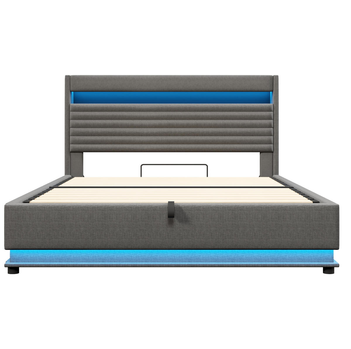 POLSTERBETT 180/200 cm mit LED-Beleuchtung, USB- und Typ-C-Anschluss, hydraulischem Stauraum und Leinenbezug, Grau - Grau, Textil (180/200cm) - Redom